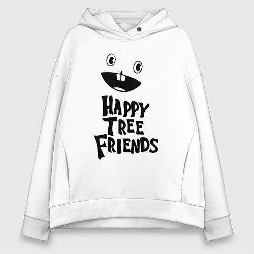 Женское худи оверсайз Happy Three Friends - LOGO / Белый – фото 1