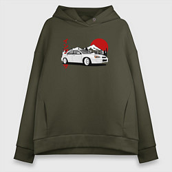 Толстовка оверсайз женская Subaru Impreza WRX Sti Retro JDM, цвет: хаки