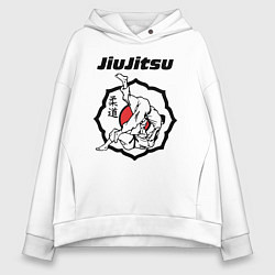 Толстовка оверсайз женская Jiujitsu throw logo, цвет: белый