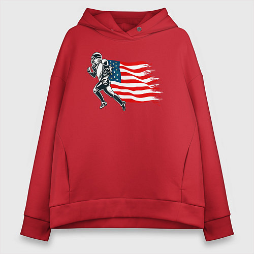 Женское худи оверсайз Американский футбол с флагом США / Красный – фото 1