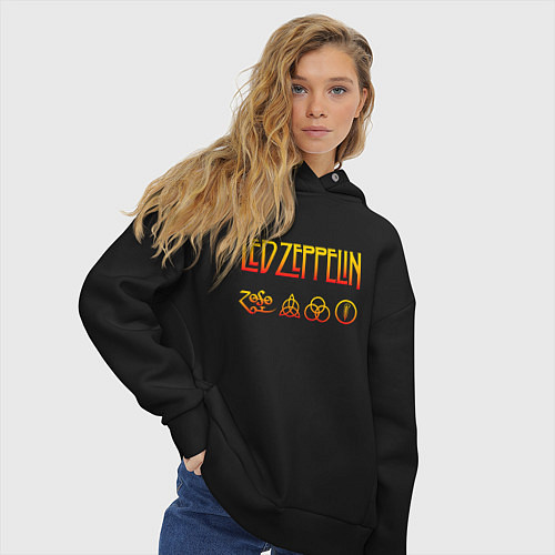 Женское худи оверсайз Led Zeppelin - logotype / Черный – фото 3
