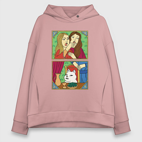Женское худи оверсайз Женщина кричит на кота - Мем в средневековом стиле / Пыльно-розовый – фото 1