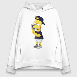 Толстовка оверсайз женская Барт Симпсон болтает по мобильнику, цвет: белый