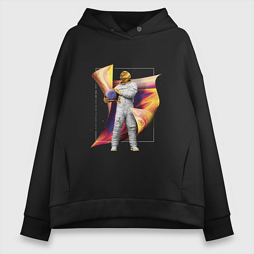 Женское худи оверсайз Золотой голографический космонавт / Черный – фото 1