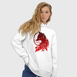 Толстовка оверсайз женская Ловец снов и лис с перьями, цвет: белый — фото 2