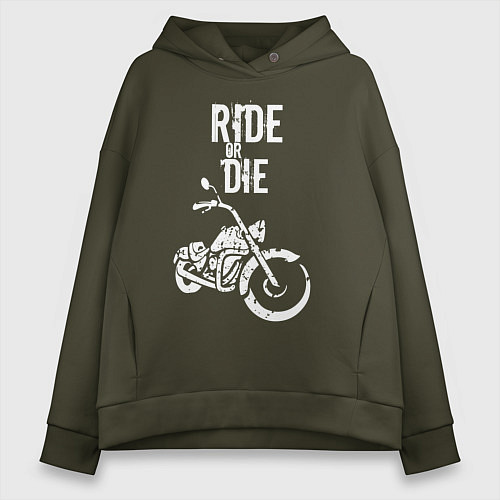 Женское худи оверсайз Ride or Die винтаж / Хаки – фото 1