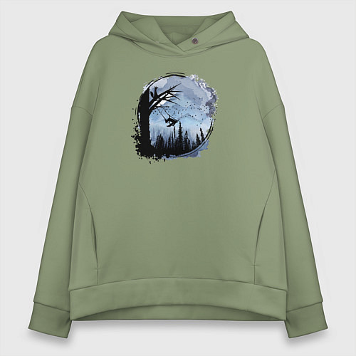 Женское худи оверсайз Лисичка на качелях / Авокадо – фото 1