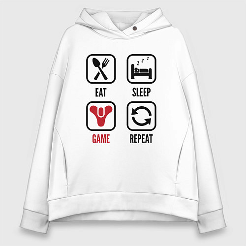 Женское худи оверсайз Eat - sleep - Destiny - repeat / Белый – фото 1