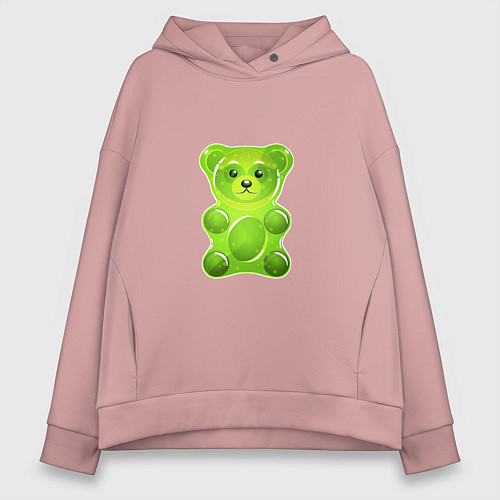Женское худи оверсайз Желейный медведь зеленый / Пыльно-розовый – фото 1