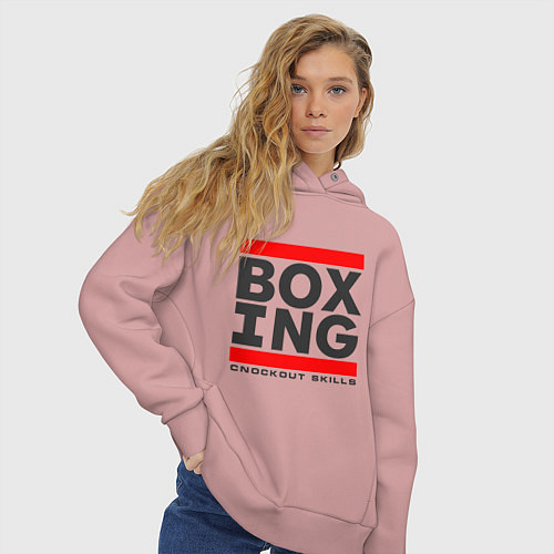 Женское худи оверсайз Boxing knockout skills / Пыльно-розовый – фото 3