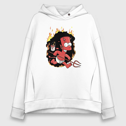 Женское худи оверсайз Барт Симпсон - чертёнок с вилами - halloween / Белый – фото 1