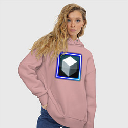 Толстовка оверсайз женская Белый геометрический куб с сиянием, цвет: пыльно-розовый — фото 2