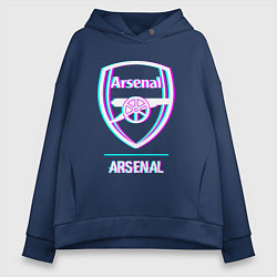 Толстовка оверсайз женская Arsenal FC в стиле glitch, цвет: тёмно-синий
