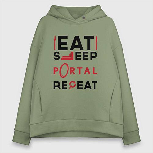 Женское худи оверсайз Надпись: eat sleep Portal repeat / Авокадо – фото 1