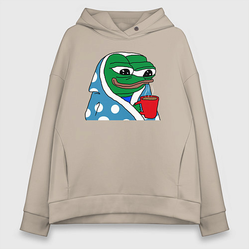 Женское худи оверсайз Frog Pepe мем / Миндальный – фото 1