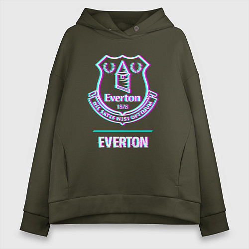 Женское худи оверсайз Everton FC в стиле glitch / Хаки – фото 1