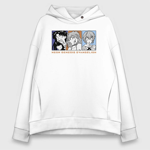 Женское худи оверсайз Мисато, Аска, Рэй / Белый – фото 1