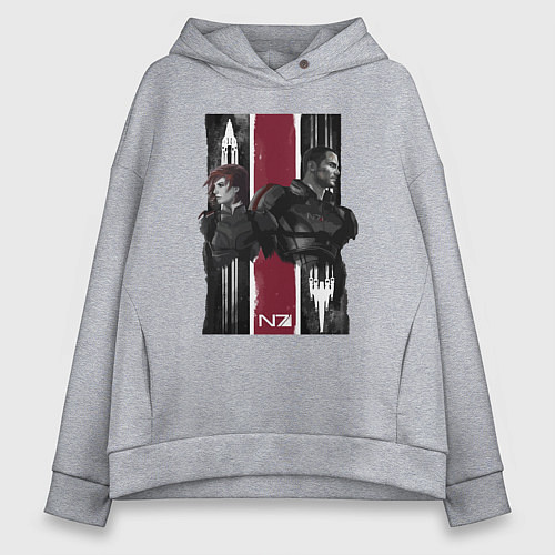 Женское худи оверсайз Mass Effect N7 - Shepard / Меланж – фото 1