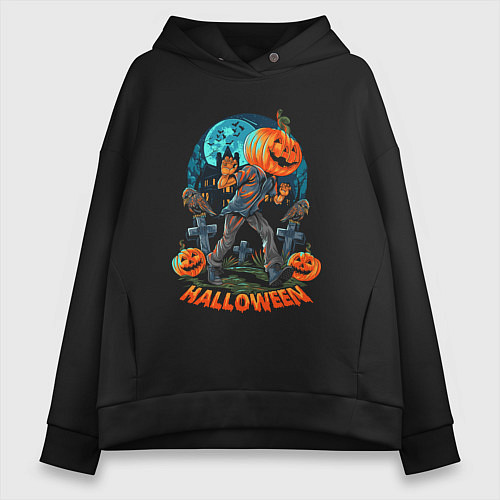 Женское худи оверсайз Halloween Pumpkin / Черный – фото 1