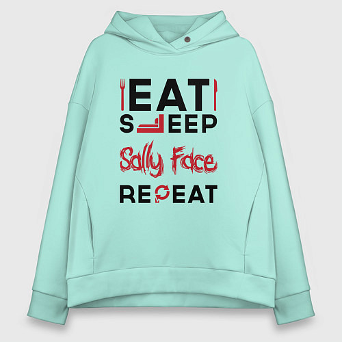 Женское худи оверсайз Надпись: eat sleep Sally Face repeat / Мятный – фото 1