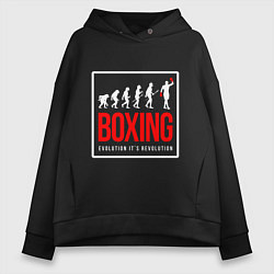 Толстовка оверсайз женская Boxing evolution its revolution, цвет: черный