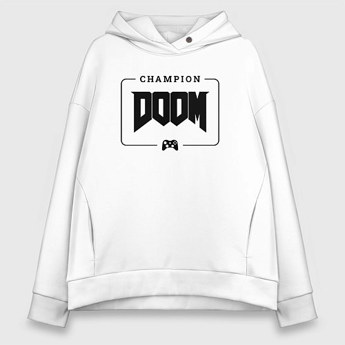 Женское худи оверсайз Doom gaming champion: рамка с лого и джойстиком / Белый – фото 1