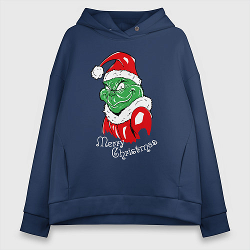 Женское худи оверсайз Merry Christmas, Santa Claus Grinch / Тёмно-синий – фото 1
