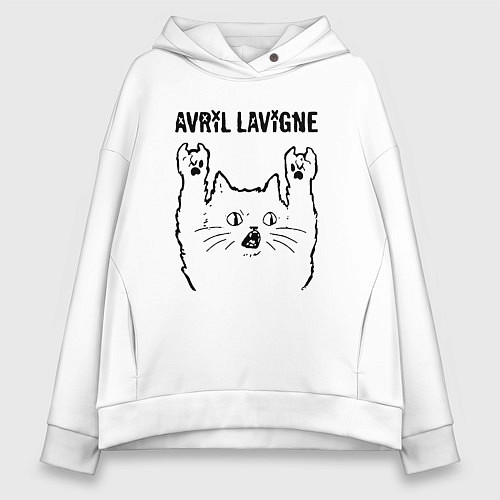 Женское худи оверсайз Avril Lavigne - rock cat / Белый – фото 1