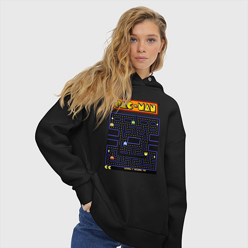 Женское худи оверсайз Pac-Man на ZX-Spectrum / Черный – фото 3