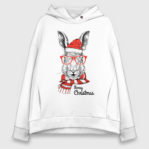 Женское худи оверсайз Santa Rabbit - Merry Christmas! / Белый – фото 1