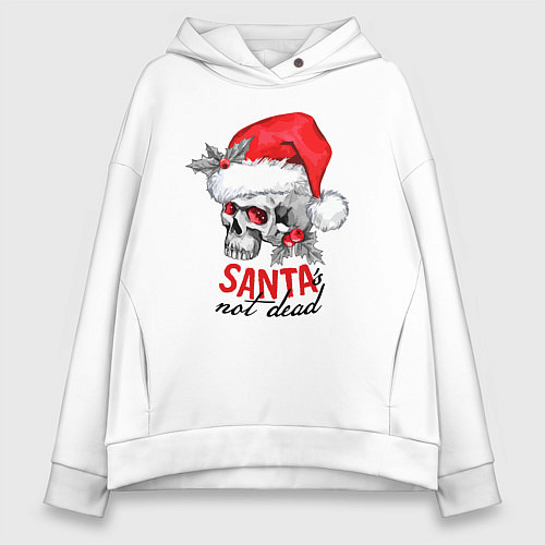 Женское худи оверсайз Santa is not dead, skull in red hat, holly / Белый – фото 1