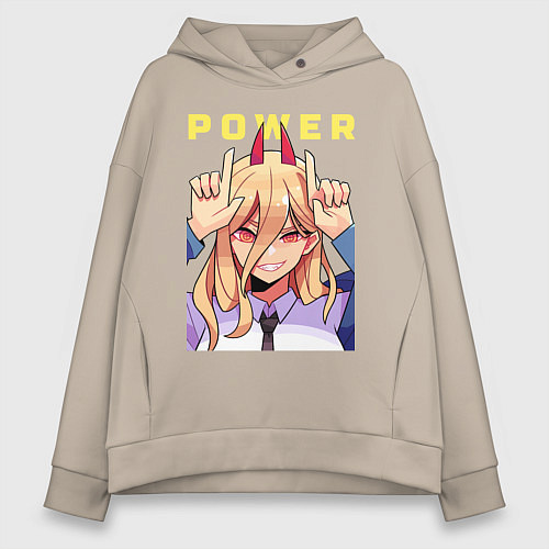Женское худи оверсайз Пауэр с рожками / Миндальный – фото 1