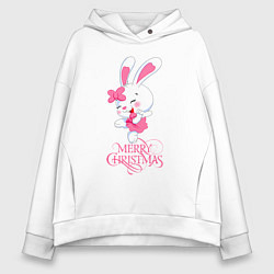 Толстовка оверсайз женская Cute bunny, merry Christmas, цвет: белый