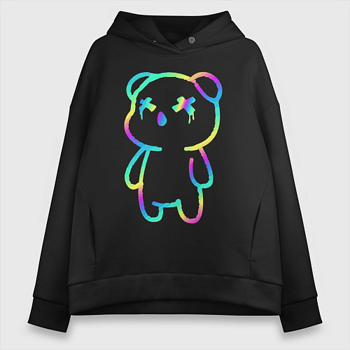 Женское худи оверсайз Cool neon bear / Черный – фото 1