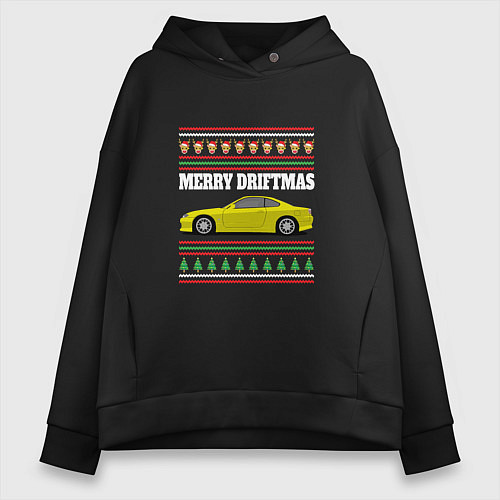 Женское худи оверсайз Merry Driftmas Nissan Silvia S15 Ugly Sweater / Черный – фото 1