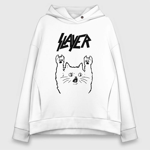 Женское худи оверсайз Slayer - rock cat / Белый – фото 1