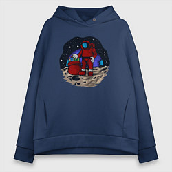 Толстовка оверсайз женская Санта космонавт, цвет: тёмно-синий