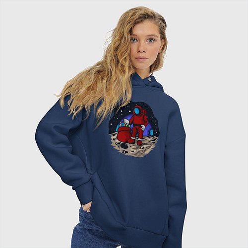 Женское худи оверсайз Санта космонавт / Тёмно-синий – фото 3
