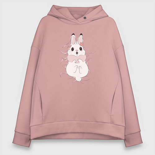 Женское худи оверсайз Cute white rabbit / Пыльно-розовый – фото 1