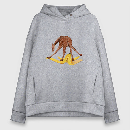 Женское худи оверсайз Жираф скользит на банановой кожуре / Меланж – фото 1