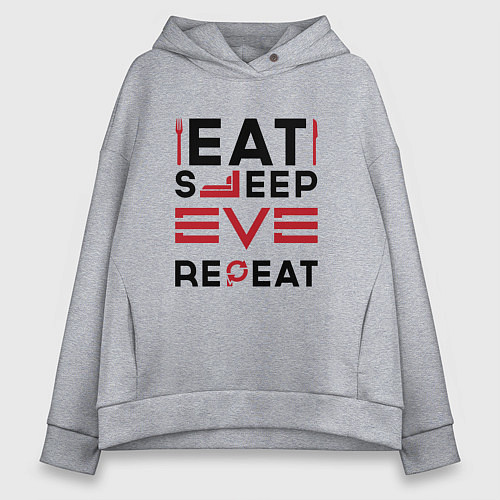 Женское худи оверсайз Надпись: eat sleep EVE repeat / Меланж – фото 1