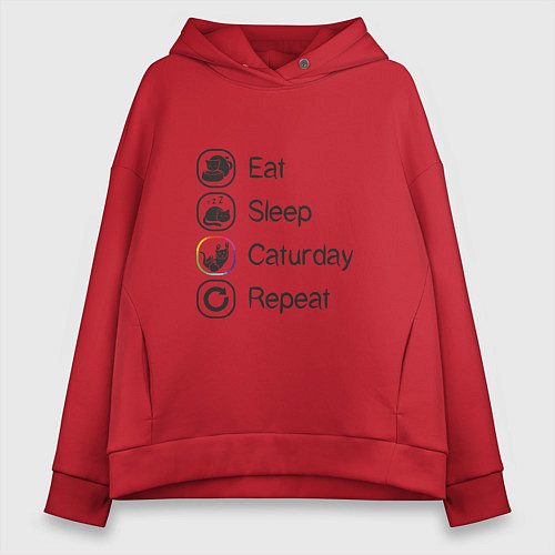Женское худи оверсайз Eat Sleep Caturday / Красный – фото 1