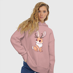 Толстовка оверсайз женская Кролик с рожками - кролик олень, цвет: пыльно-розовый — фото 2