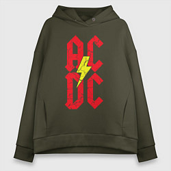 Толстовка оверсайз женская AC DC logo, цвет: хаки