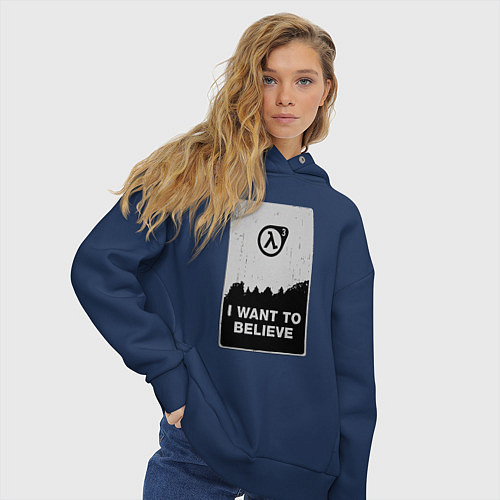 Женское худи оверсайз Хочу верить в HL3 / Тёмно-синий – фото 3