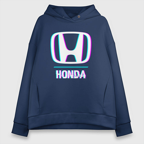 Женское худи оверсайз Значок Honda в стиле glitch / Тёмно-синий – фото 1