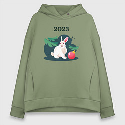 Толстовка оверсайз женская Новогодний кролик 2023, цвет: авокадо