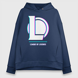 Толстовка оверсайз женская League of Legends в стиле glitch и баги графики, цвет: тёмно-синий