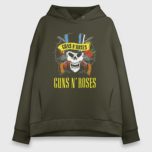 Женское худи оверсайз Guns n roses Skull / Хаки – фото 1