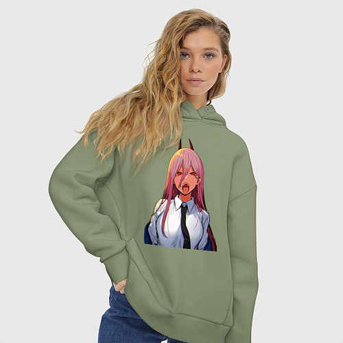 Женское худи оверсайз Это же Пауэр - Человек бензопила / Авокадо – фото 3